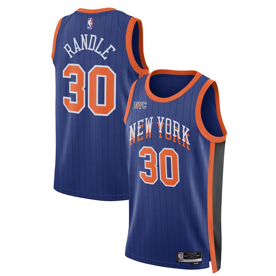 Men New York Knicks 30 Julius Randle Nike Blue City Edition 2023-24 Swingman NBA Jersey